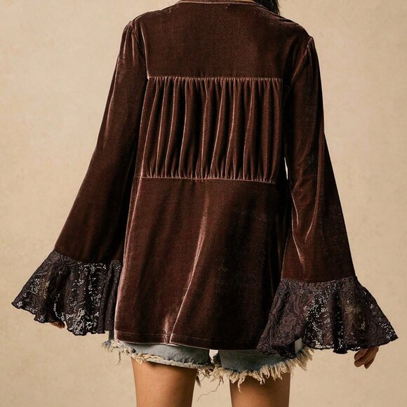 Coffee Brown Women's Nomadic Flare Lace Tie-Up Jacket - Picture 2 of 7